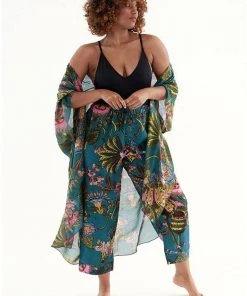 One Hundred Stars Eccentric Blooms Crepe Trousers Teal New In