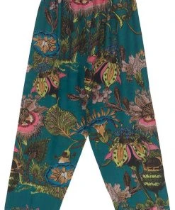 One Hundred Stars Eccentric Blooms Crepe Trousers Teal New In