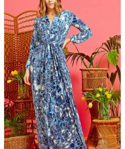 Onjenu Jerry Gena 70's Maxi Dress Blue