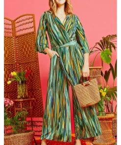 New In Onjenu Laurie Farrah 70's Jumpsuit Green
