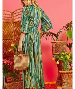 New In Onjenu Laurie Farrah 70's Jumpsuit Green