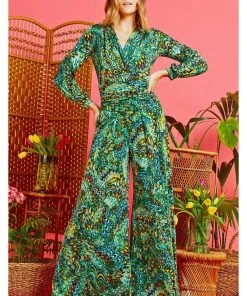 New In Onjenu Sharon Bella 70's Jumpsuit Green