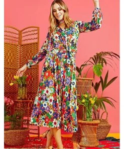 New In Onjenu Sharon Donna 70's Midi Dress Multi