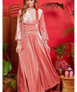 Onjenu Sharon Velvet 70's Maxi Dress Blush Pink
