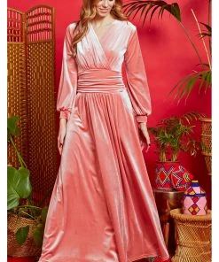 Onjenu Sharon Velvet 70's Maxi Dress Blush Pink