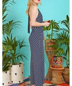 New In Onjenu Ciara Polkadot 70's Jumpsuit Navy Blue