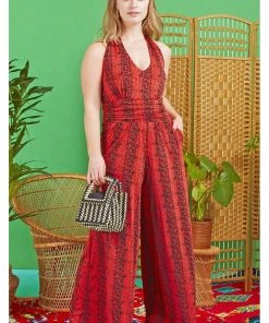 Onjenu Ciara Ophidia 70's Jumpsuit Red New In