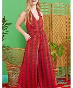 Onjenu Ciara Ophidia 70's Jumpsuit Red New In