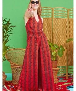 Onjenu Ciara Ophidia 70's Jumpsuit Red New In