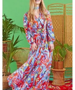 New In Onjenu Sharon Flower Power 70's Maxi Dress