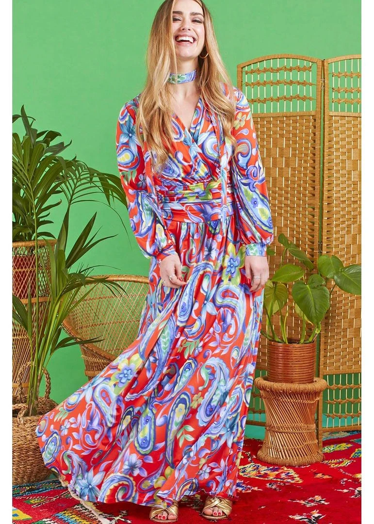New In Onjenu Sharon Flower Power 70's Maxi Dress