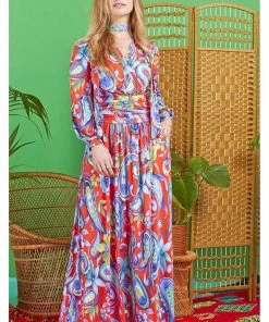 New In Onjenu Sharon Flower Power 70's Maxi Dress