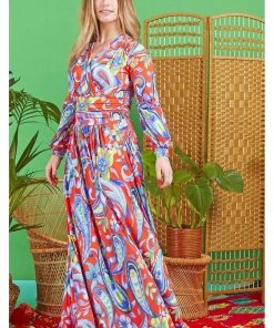 New In Onjenu Sharon Flower Power 70's Maxi Dress