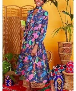 Onjenu Sharon Frida 70's Midi Dress Navy