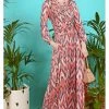 Onjenu Sharon Metallic Venus 70's Maxi Dress Coral New In