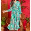 Onjenu Sharon Portia 70's Midi Dress Green