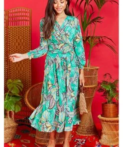 Onjenu Sharon Portia 70's Midi Dress Green