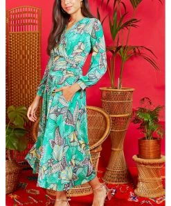 Onjenu Sharon Portia 70's Midi Dress Green