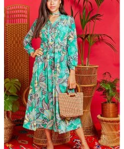 Onjenu Sharon Portia 70's Midi Dress Green