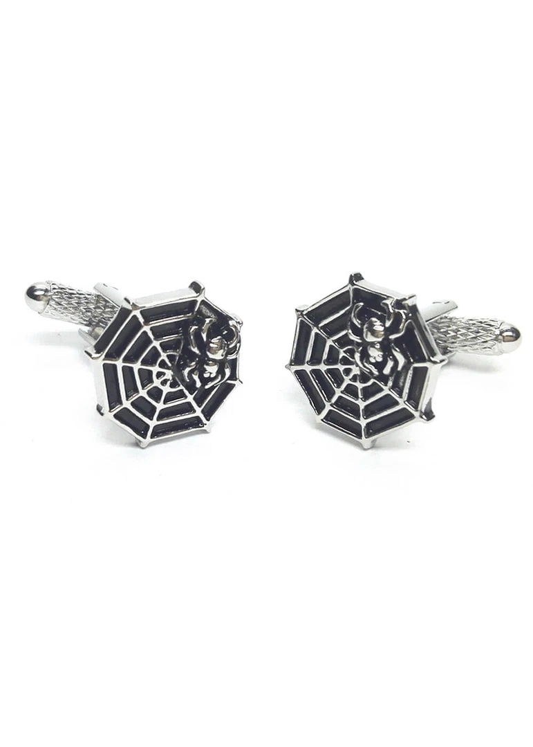 Onyx Art Men Cufflinks Spider On Web Silver