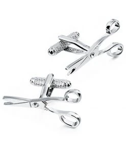 Onyx Art Men Cufflinks Scissors Silver