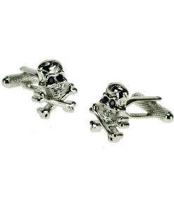 Onyx Art Men Cufflinks Skull And Crossbone Silver New In