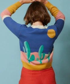 Palava Vera Cardigan Cacti Jacquard 40's Cardigan Blue