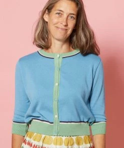 Palava Vera Cardigan Kingfisher Bird 40's Cardigan Chalk Blue New In