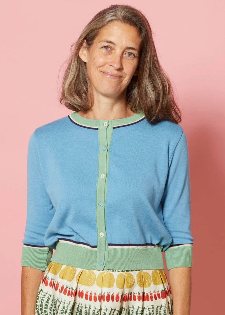 Palava Vera Cardigan Kingfisher Bird 40's Cardigan Chalk Blue New In