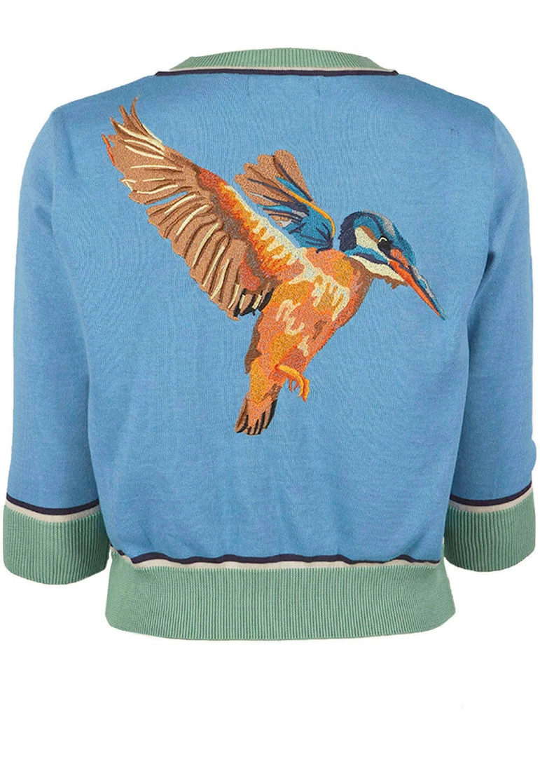 Palava Vera Cardigan Kingfisher Bird 40's Cardigan Chalk Blue New In