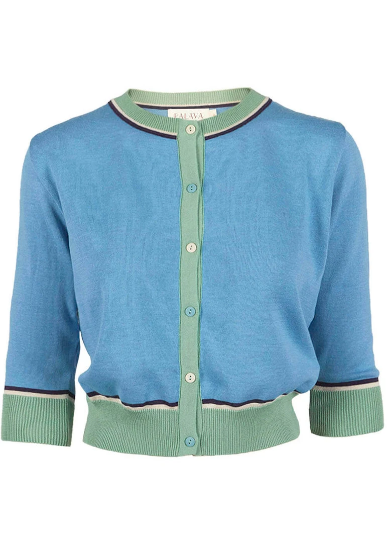 Palava Vera Cardigan Kingfisher Bird 40's Cardigan Chalk Blue New In