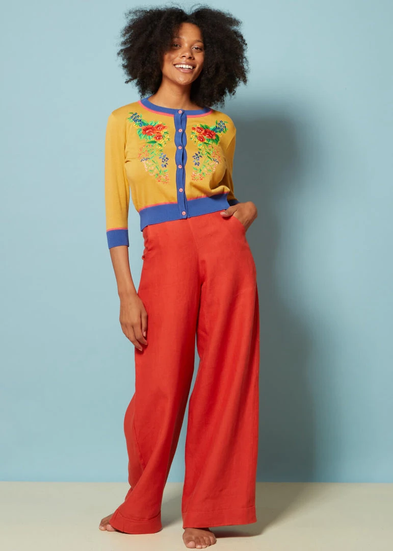 Palava Vera Cardigan Mexican Rose 40's Cardigan Mustard New In