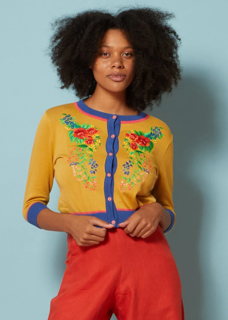 Palava Vera Cardigan Mexican Rose 40's Cardigan Mustard New In