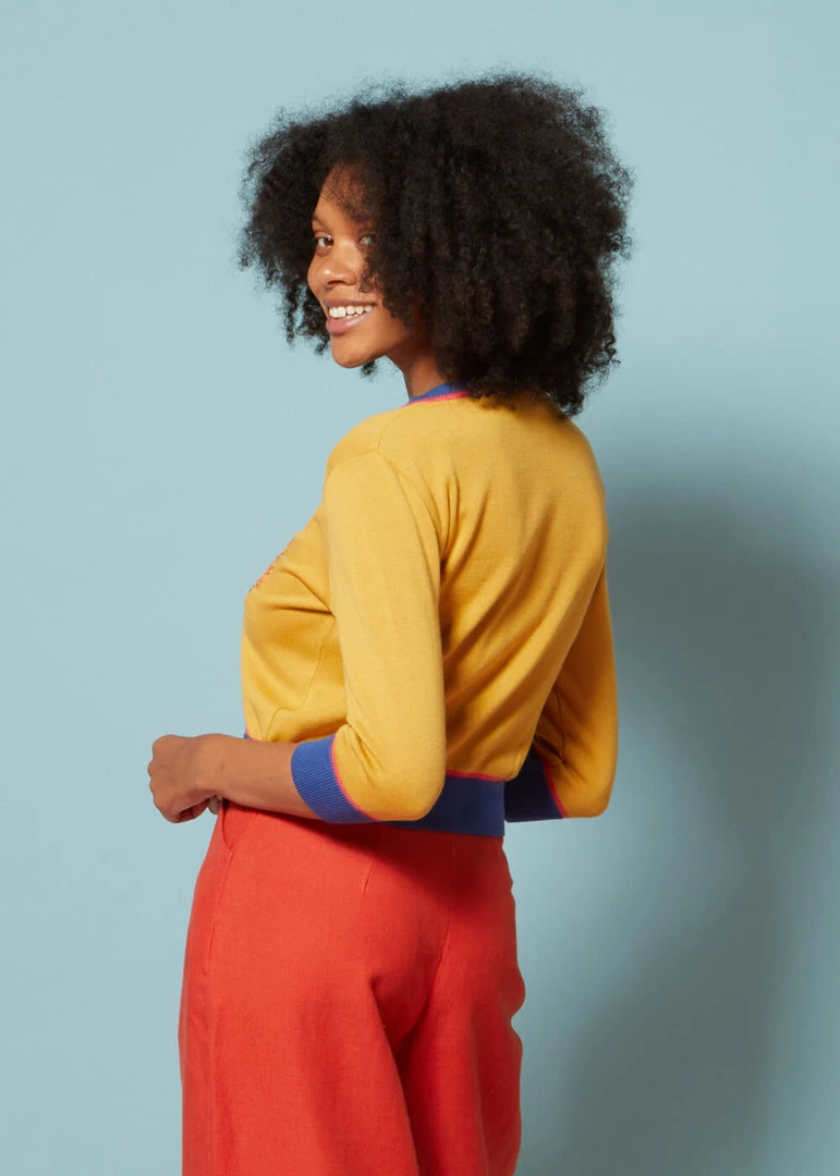 Palava Vera Cardigan Mexican Rose 40's Cardigan Mustard New In