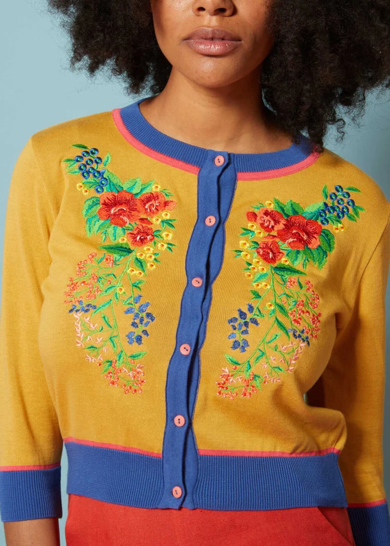 Palava Vera Cardigan Mexican Rose 40's Cardigan Mustard New In