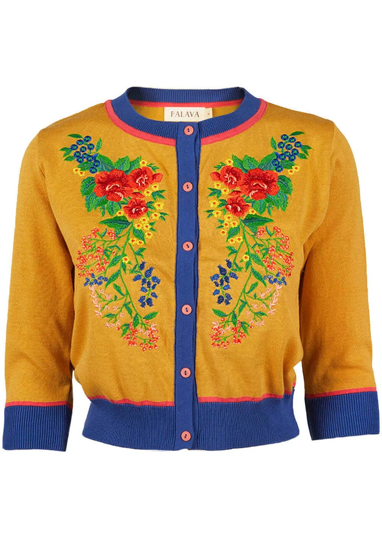 Palava Vera Cardigan Mexican Rose 40's Cardigan Mustard New In