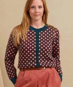 New In Palava Vera Chequerboard 60's Cardigan Teal Blush