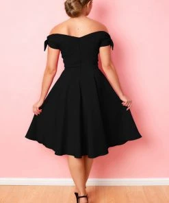 Pretty Dress Company Fatale Bow 50's Midi Swing Dress Black New In