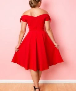 Pretty Dress Company Fatale Bow 50's Midi Swing Dress Red New In