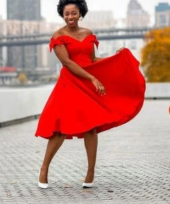 Pretty Dress Company Fatale Bow 50's Midi Swing Dress Red New In