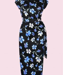 New In Pretty Dress Company Hourglass Verona 50's Pencil Dress Black Blue