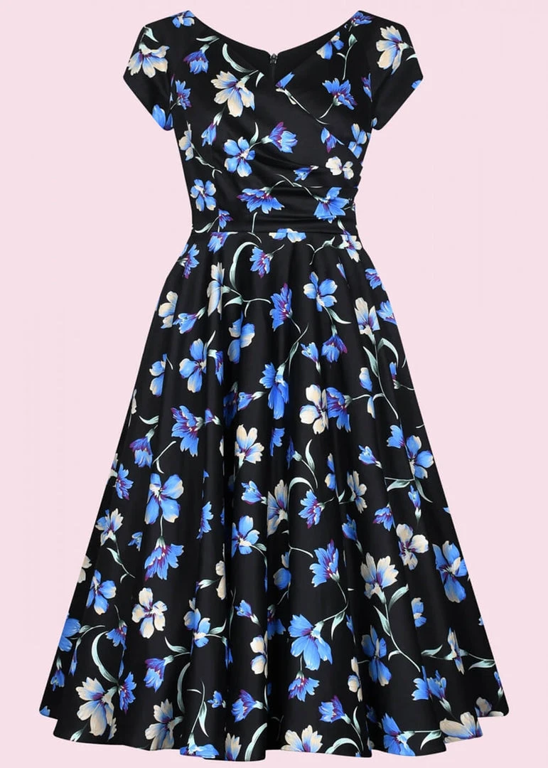New In Pretty Dress Company Hourglass Verona 50's Swing Dress Black Blue