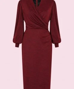 Pretty Dress Company Jenson 50's Pencil Dress Bordeaux New In