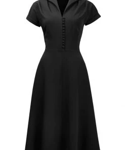 New In Pretty Retro Hostess 40's Swing Dress Black