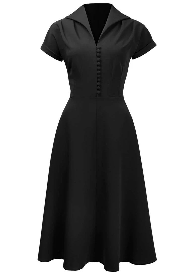 New In Pretty Retro Hostess 40's Swing Dress Black