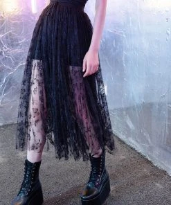 Punk Rave Butterfly Gauze Chiffon Skirt Black New In