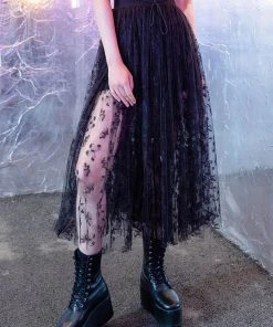 Punk Rave Butterfly Gauze Chiffon Skirt Black New In