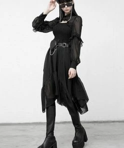 New In Punk Rave Absinthium Chiffon Dress Black
