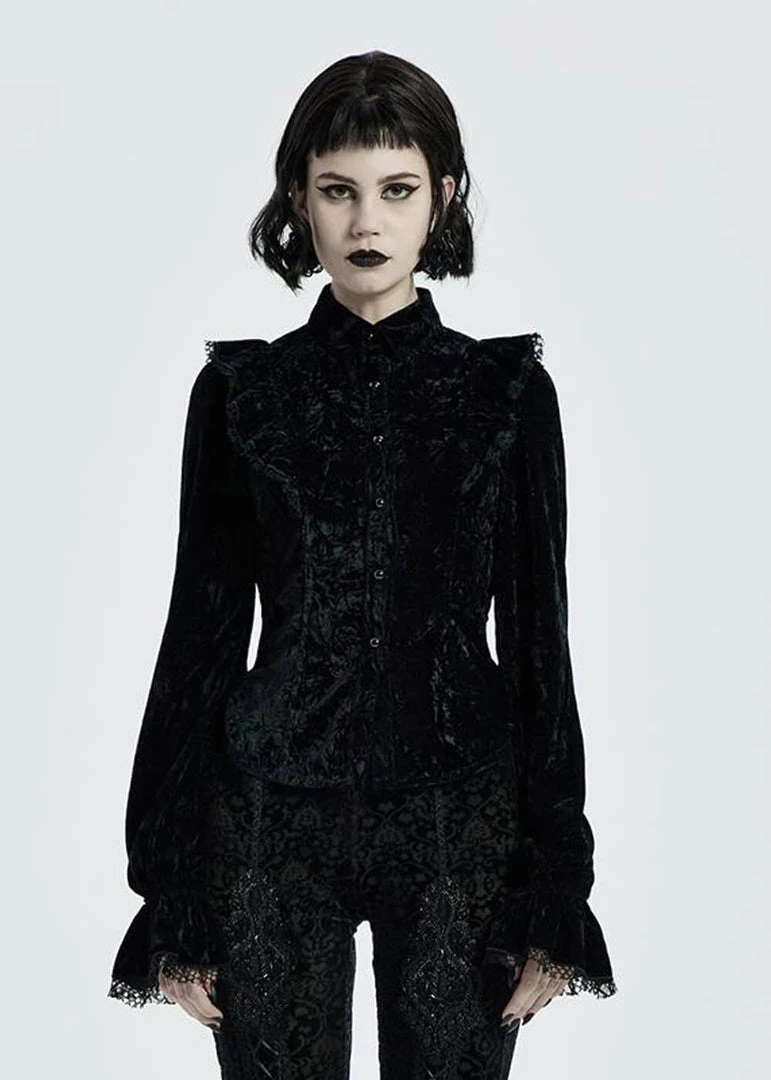 Punk Rave Luxuria Velvet Blouse Black New In