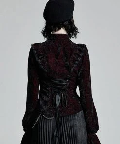 New In Punk Rave Luxuria Velvet Blouse Red